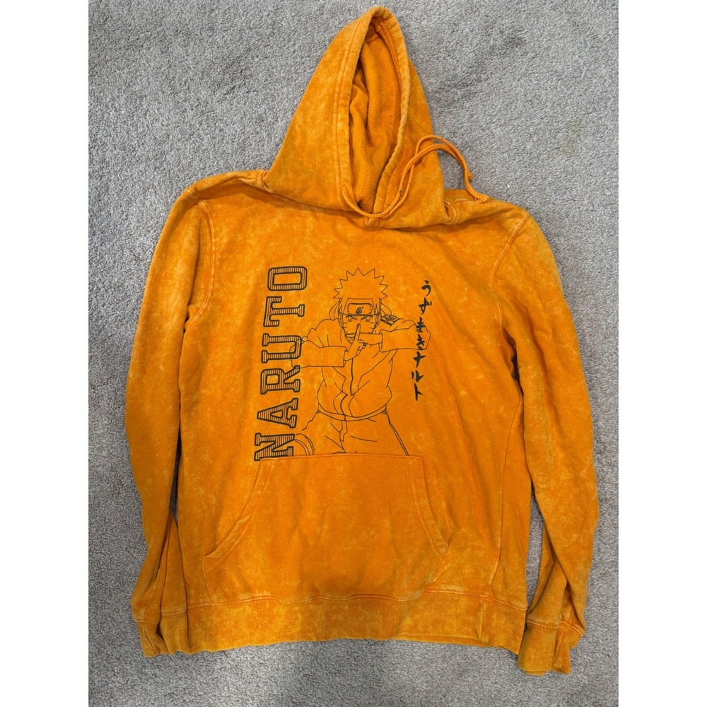 Naruto Shippuden Orange Acid Wash Graphic Hoodie Viz Media Mens Medium